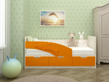 Дельфин-3 Кровать детская 3 ящика без ручек 1.6 Оранжевый глянец в Линёво - linyovo.mebel54.com | фото