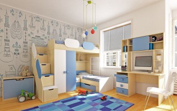 Детская комната Скай (Синий/Белый/корпус Клен) в Линёво - linyovo.mebel54.com | фото