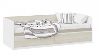 Кровать «Сканди» с 2 ящиками Дуб Гарден/Белый/Глиняный серый в Линёво - linyovo.mebel54.com | фото