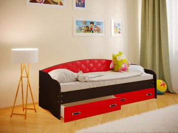 Кровать Софа-7 с мягкой спинкой (800х1900) Венге/Красный в Линёво - linyovo.mebel54.com | фото