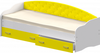 Кровать Софа-8 с мягкой спинкой (900х1900) Белый/Желтый в Линёво - linyovo.mebel54.com | фото