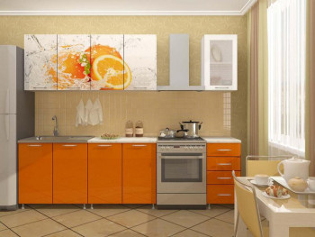 Кухонный гарнитур 1,8м Апельсин (Белый/Оранжевый металлик/Фотопечать апельсин) в Линёво - linyovo.mebel54.com | фото