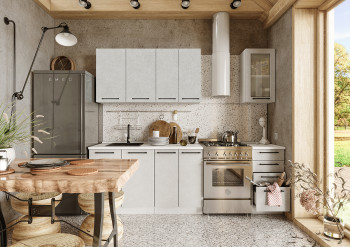 Кухонный гарнитур Нувель 1800мм белый/бетон белый в Линёво - linyovo.mebel54.com | фото