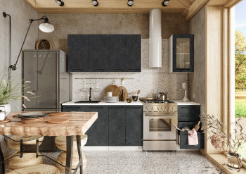 Кухонный гарнитур Нувель 1800мм белый/бетон черный в Линёво - linyovo.mebel54.com | фото