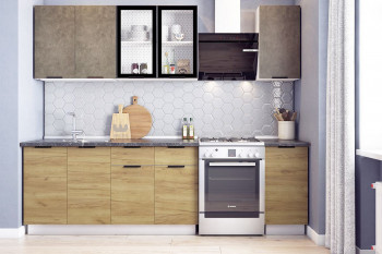 Кухонный гарнитур Стоун 2.0 (белый/камень темно-серый/акация светлая) в Линёво - linyovo.mebel54.com | фото
