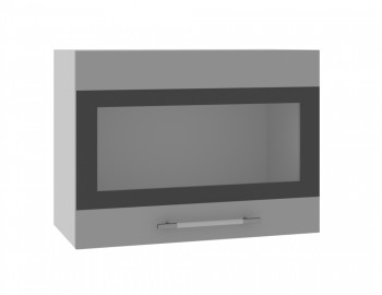 Норд ШВГС 600 Шкаф верхний горизонтальный со стеклом (Софт черный/корпус Белый) в Линёво - linyovo.mebel54.com | фото