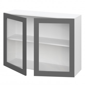 Норд ШВС 1000 Шкаф верхний со стеклом (Софт черный/корпус Белый) в Линёво - linyovo.mebel54.com | фото