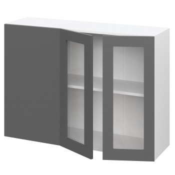 Норд ШВУПС 1000 Шкаф верхний угловой со стеклом (Софт черный/корпус Белый) в Линёво - linyovo.mebel54.com | фото