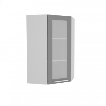 Норд ШВУС 600Н Шкаф верхний угловой (премьер) высокий (Софт черный/корпус Белый) в Линёво - linyovo.mebel54.com | фото