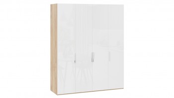 Шкаф для одежды с 4 глухими дверями «Эмбер» Яблоня Беллуно/Белый глянец в Линёво - linyovo.mebel54.com | фото